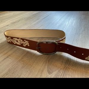 Floral Embroidered Tan Vegan Leather Belt